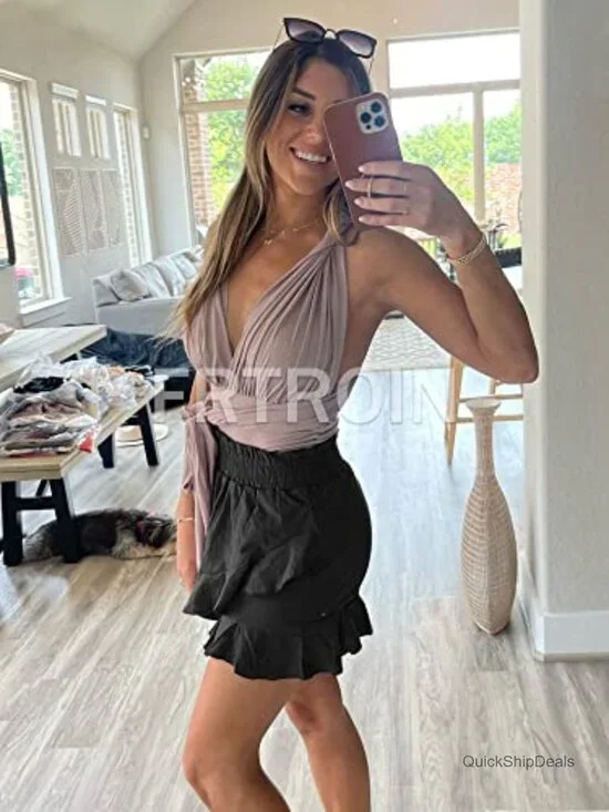 Linen Cotton Wrap Skirt High Waisted Elastic Mini Skort Summer - Picture 3 of 7